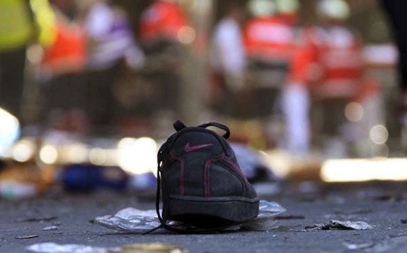 A shoe at the site where a stampede killed up to 18 people during the Love Parade in Duisburg, Germany.
