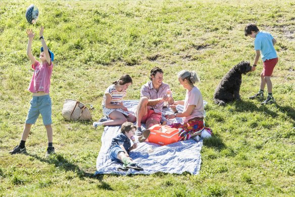 Jane Stuart with husband Angus and her four children in Centennial Park.