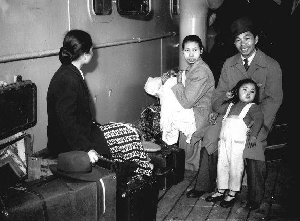An Indonesian family aboard the Esperance Bay on October 13, 1945.