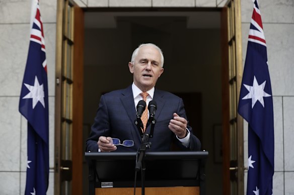 Malcolm Turnbull addresses the media at a doorstop interview after the leadership spill at Parliament House in Canberra on Friday 24 August 2018.  