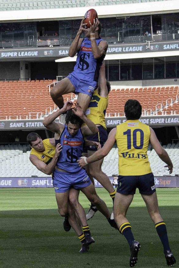 Ash Johnson took marks like this in state leagues, this one for Sturt, but is now doing it at AFL level.