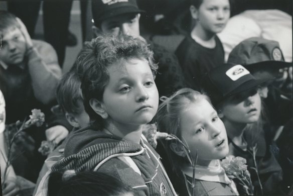 After a flight via London, sleepy children from radiation-affected areas of the CIS wait at Tullamarine to be billited. The children were guests of the Victims of Chernobyl National Relief Fund and stayed with Australian families for more than a month in 1993 . Photo: John Woudstra

File (Melb): SOVIET UNION: ACCIDENTS & DISASTERS: NUCLEAR: CHERNOBYL: 1991 - .
Date filed: 10-04-1993
Neg no: 93-103045 / 8
ID: mls