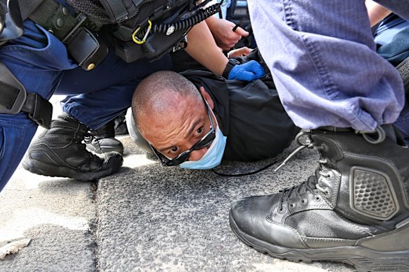 Anti-lockdown protestors arrested at Victoria Park in Sydney.