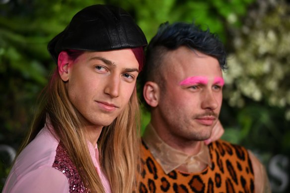 Christian Wilkins (left) and Andrew Kelly arrive at the David Jones Spring Summer 2018 Collections Launch.