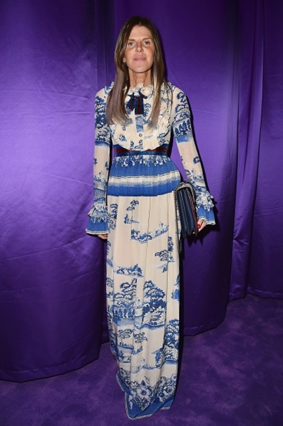 Italian journalist Anna Della Russo opted for an 18th century inspired dress.