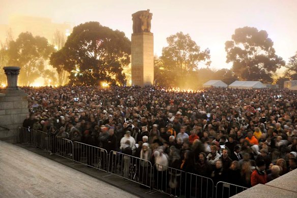 Anzac Day dawn service at the Shrine of Remembrance on St Kilda Road in Melbourne.