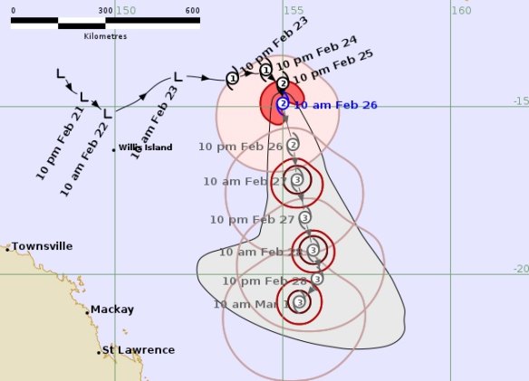 A map showing Alfred’s predicted path, until February 28.