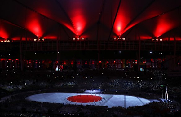Japanese national anthem is performed at the 'Love Sport Tokyo 2020' segment during the Closing Ceremony on Day 16 of the Rio 2016 Olympic Games.