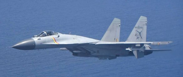 A Chinese J-15 fighter jet over the Pacific in June.