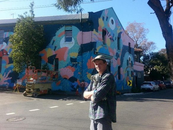 Artwork by Jumboist, Asylum Seeker Centre, 43 Bedford St, Newtown. Marrickville Council is pairing street artists with homeowners to make giant murals on their walls and deter graffiti artists.