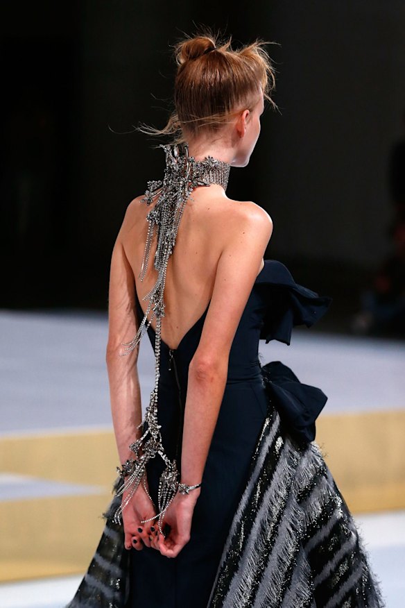 A model walks the runway at the Mercedes-Benz Presents Maticevski show at Mercedes-Benz Fashion Week Resort 17 Collections at The Cutaway, Barangaroo Reserve on May 15, 2016 in Sydney, Australia.