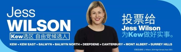 Liberal candidate for Kew, Jess Wilson has run advertisements targeting Chinese-Australian voters.