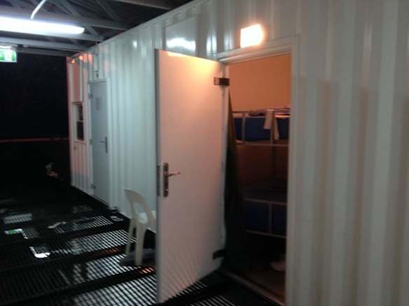 Manus Island scenes of where Asylum seekers are detained. Room where bullet  was fired into.