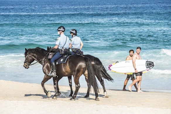 NSW Police patrol Bondi Beach keeping the COVID-19 restrictions in place.