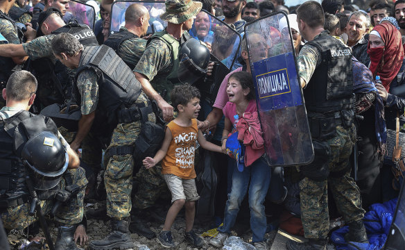 
Gjorgji Lichovski, Macedonian police clash with refugees at blocked border,  2015.