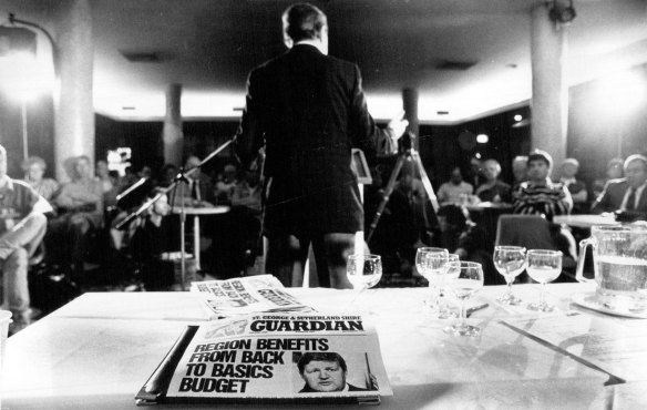 Premier Barrie Unsworth launches The St George & Sutherland Shire Guardian on October 25, 1987.