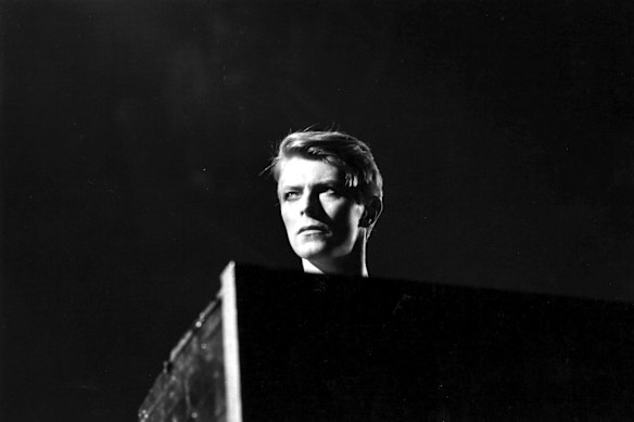 British pop singer David Bowie in concert at Earl's Court, London during his 1978 world tour.  