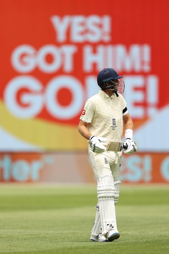 A dejected Joe Root after being dismissed by Mitchell Starc.