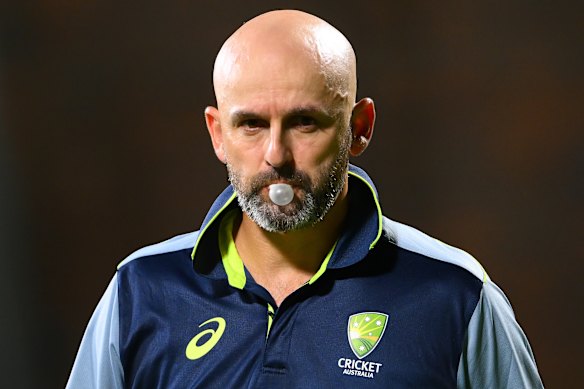 Nathan Lyon during the Brisbane Ashes Test. 
