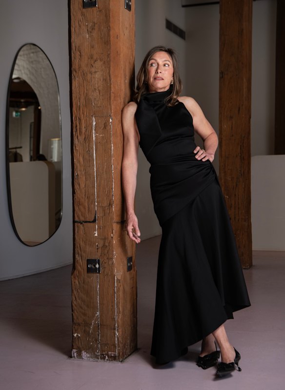 Logie nominee Claudia Karvan tries on a Zimmermann dress for this year’s ceremony.