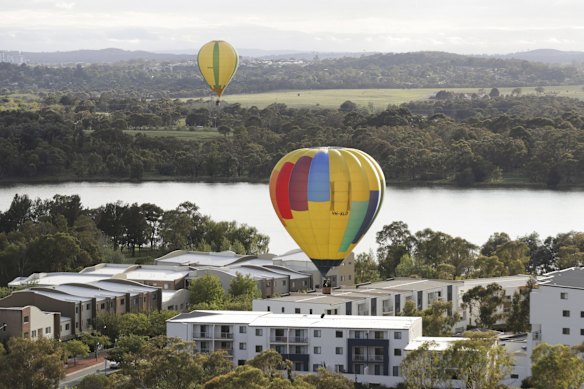 Hot air balloons during the Canberra Balloon Spectacular festival.