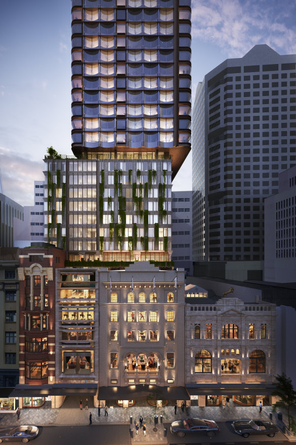An artist’s impression of the 50-storey tower being built on the City Tattersalls Club site in Pitt Street.