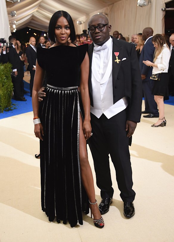 Naomi Campbell and Edward Enninful attend The Metropolitan Museum of Art's Costume Institute benefit gala celebrating the opening of the Rei Kawakubo/Comme des Garcons: Art of the In-Between exhibition on Monday, May 1, 2017, in New York.