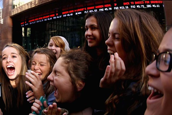 One Direction fans in Martin Place get excited.