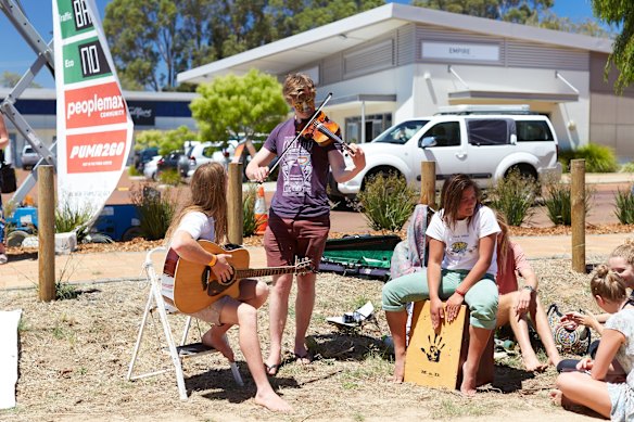 Protestors rally against a proposed 24-hour Puma petrol station in Dunsborough.