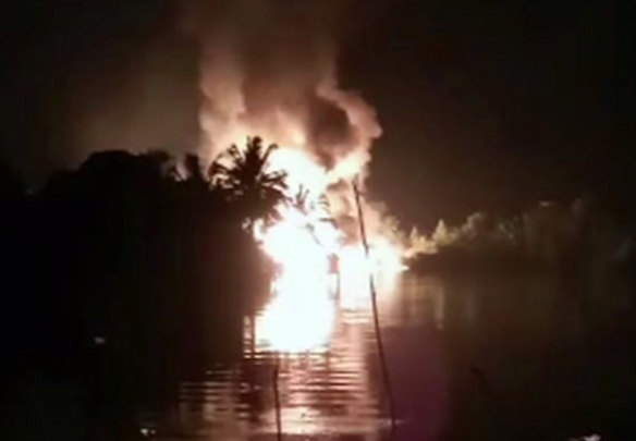 Fire is seen from a pipeline explosion in Nigeria. 