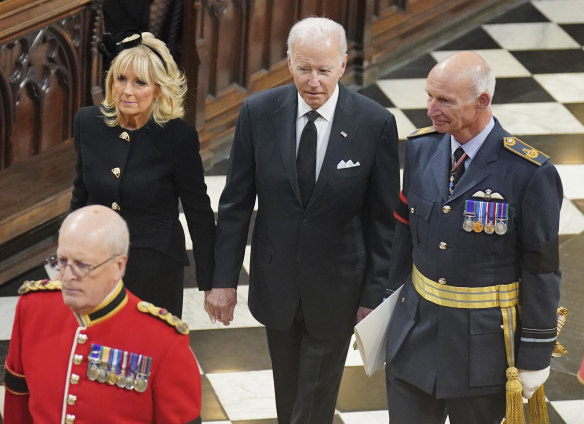 First lady Jill Biden with her husband US President Joe Biden at Westminster Abbey.