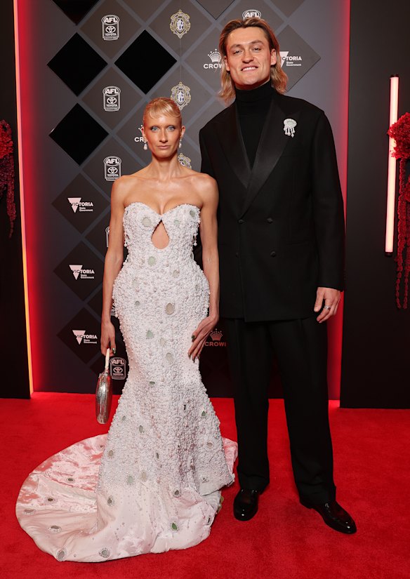 At the 2025 Brownlow. Salmin wears the “sea witch” dress that was inspired by trolls who branded her a witch.