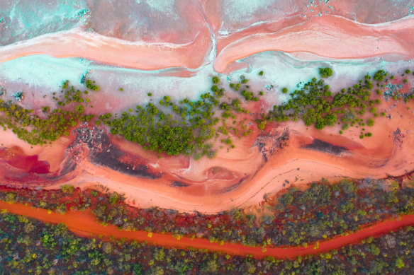 红色沙滩：正是红色的品丹泥土赋予了这个西澳海滩深红色的海岸线。” loading=