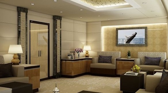 Lounge of a VIP Boeing 747-8.