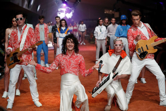 Funsters: Client Liaison made their  Fashion Week debut with an homage to 1980s excess and big hair.