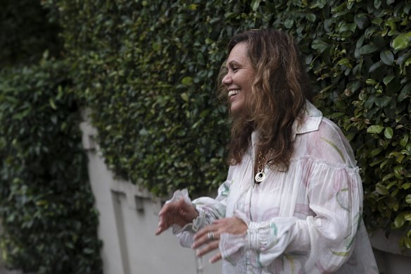 Yvonne Weldon, the first Aboriginal-Australian candidate for Lord Mayor of Sydney, records a message for social media outside the Glebe Town Hall on election day.