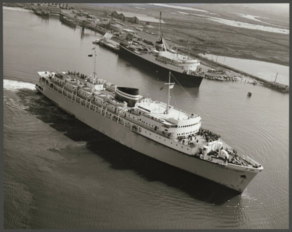 Princess of Tasmania' and 'Bass Trader' approaching Port of Melbourne 1963. Photo: Wolfgang Sievers/Courtesy State Library of Victoria