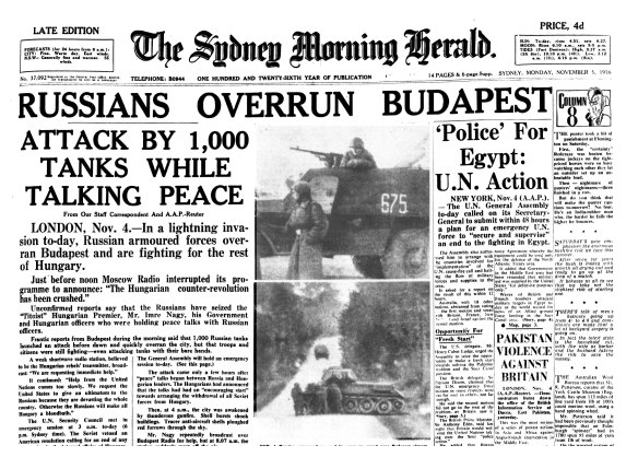 Front page of  The Sydney Morning Herald on November 5, 1956.