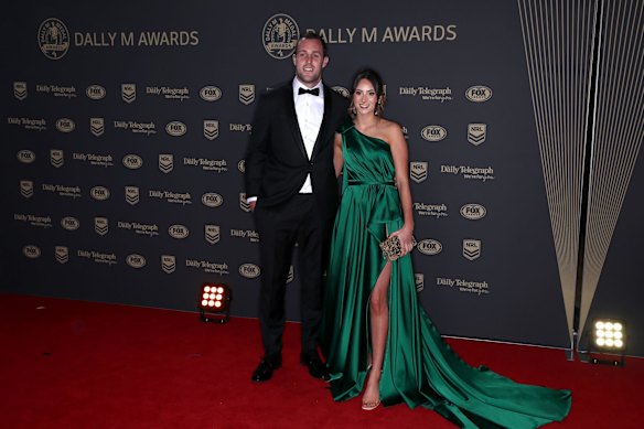  Isaah Yeo of the Panthers and his wife Ashley Camenzuli.