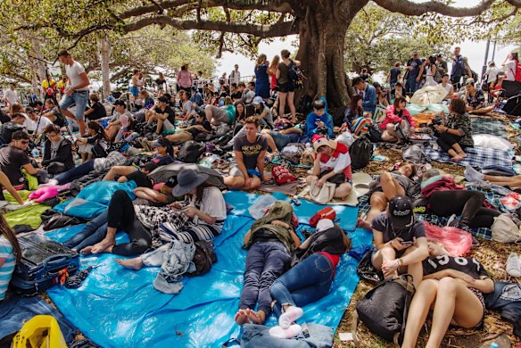 People stake their claim early in the day at Mrs Macquaries Chair.