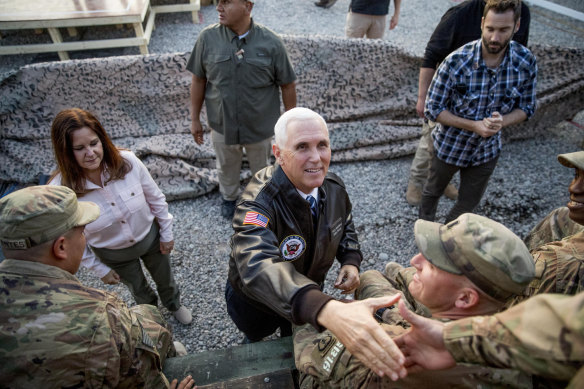 Vice President Mike Pence and his wife Karen Pence greets troops in Iraq. 