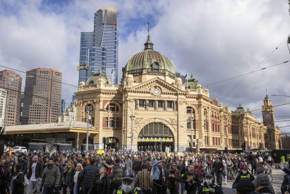 Anti-lockdown and anti-vaccine protesters in Melbourne on July 24. 