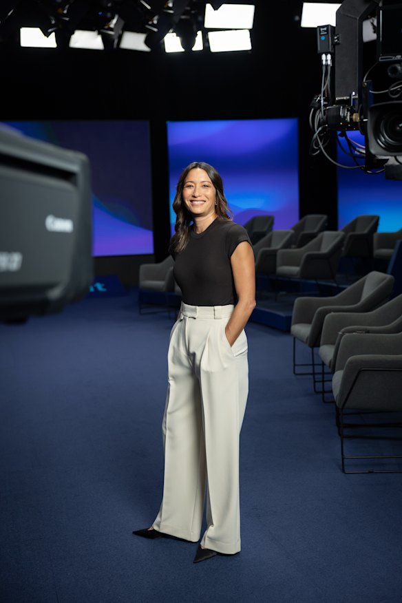 Kumi Taguchi on the set of Insight. The debate forum on SBS encourages listening over argument. 