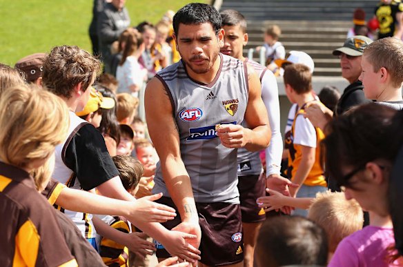 Cyril Rioli of the Hawks walks through the crowd during a Hawthorn Hawks AFL training session at Waverley Park.