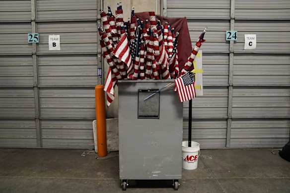 American flags used on Election Day are stored at the Clark County Election Department in North Las Vegas, Nevada.