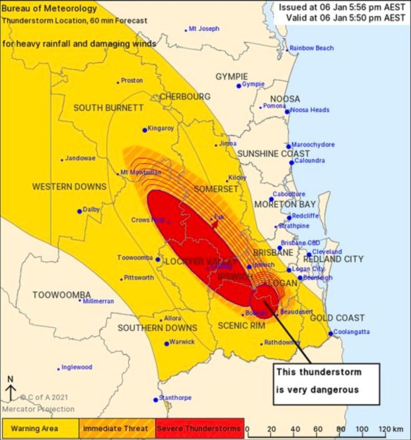 Severe thunderstorm warning for southeast Queensland