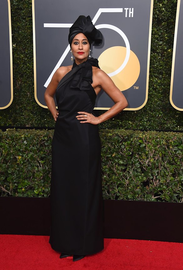 Tracee Ellis Ross arrives at the 75th annual Golden Globe Awards.