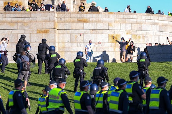 Protest at the Shrine of Remembrance in Melbourne.