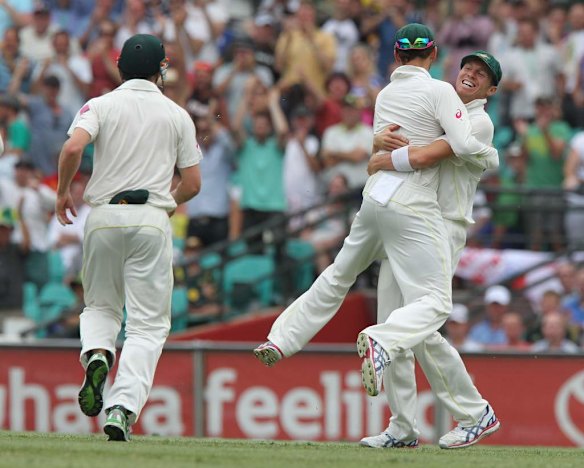 Alastair Cook is caught out by Nathan Lyon.