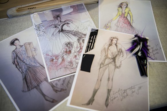 Dress design sketches by costume and set designer Gabriela Tylesova.